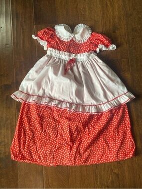 Red Floral Prairie Dress Costume with White Apron